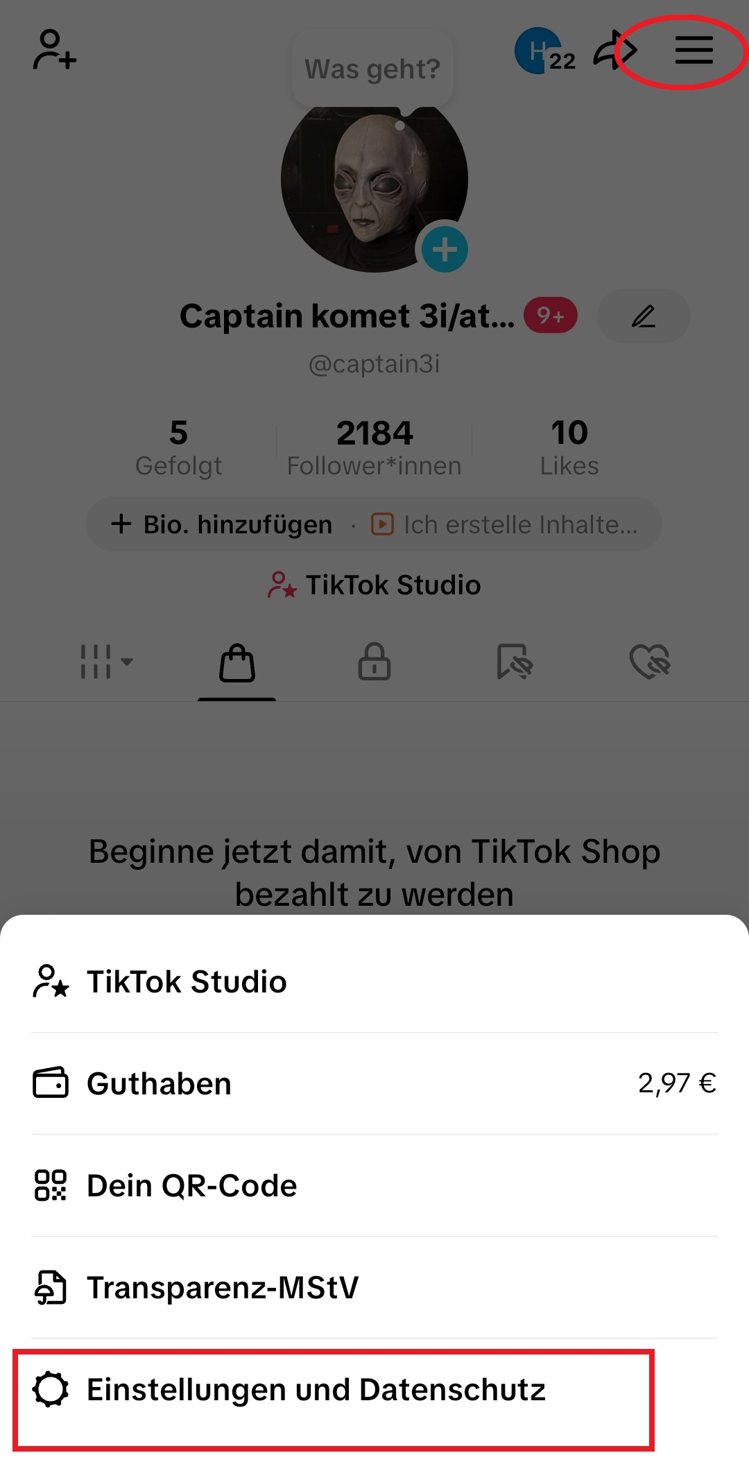 Einstellungen und Datenschutz auswählen