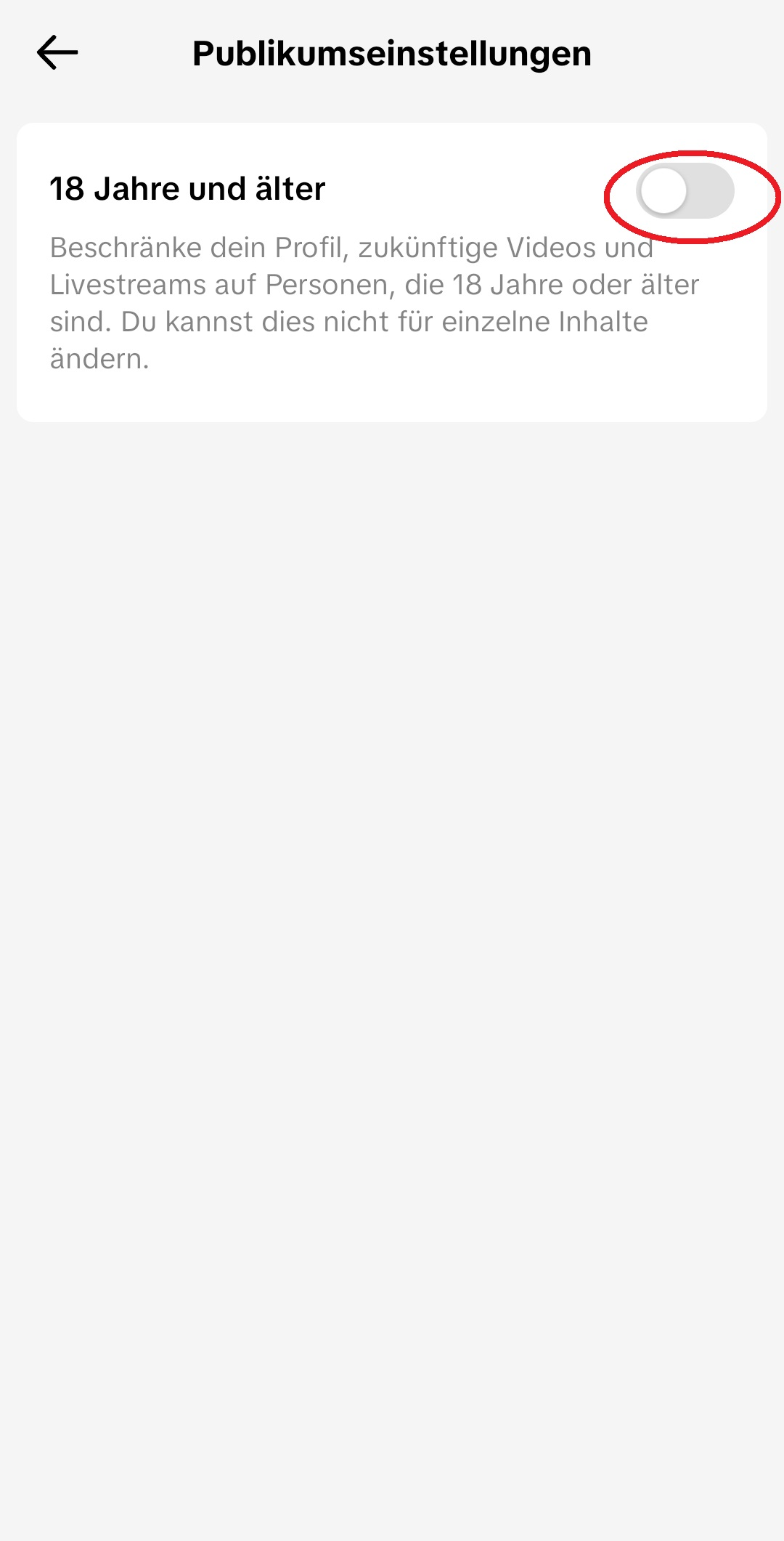 Publikumseinstellungen: Schieberegler ausschalten